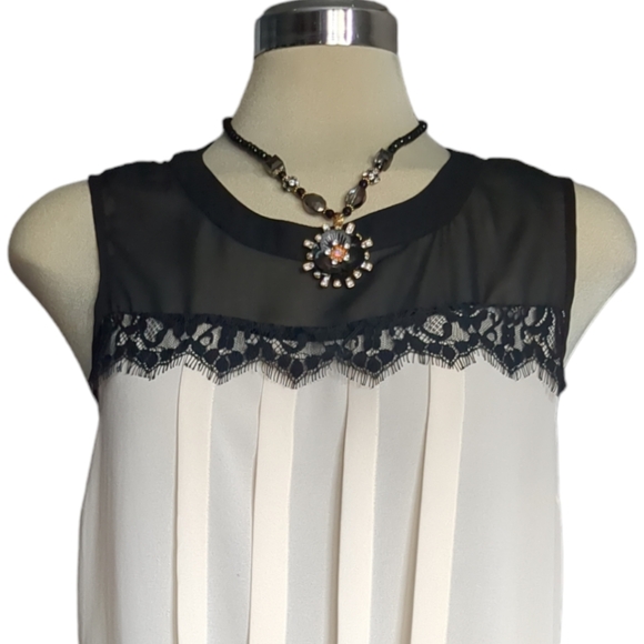 DOROTHY PERKINS Luxury Beige and Black Chiffon Sleeveless Blouse Size 14 - Picture 9 of 16